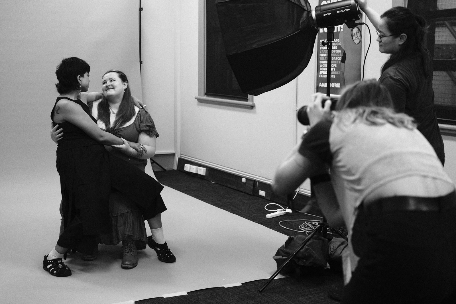 Behind-the-scenes photograph of the Queer Friendships team during a photoshoot